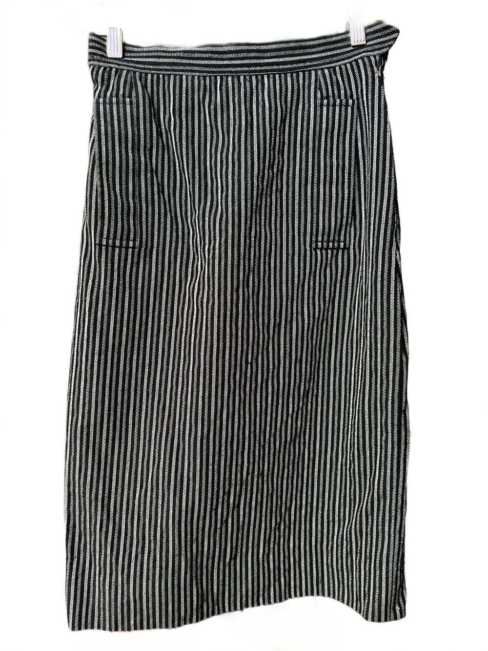 Saint Laurent Vintage Black & White Striped Midi Skirt with Pockets | 80s